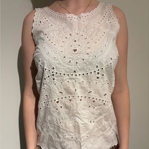 GAP White Eyelet Linen Blend Sleeveless Camisole